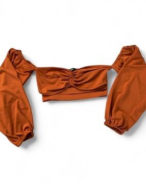 SHEIN Rust Orange Off-Shoulder Long Sleeve Crop Top